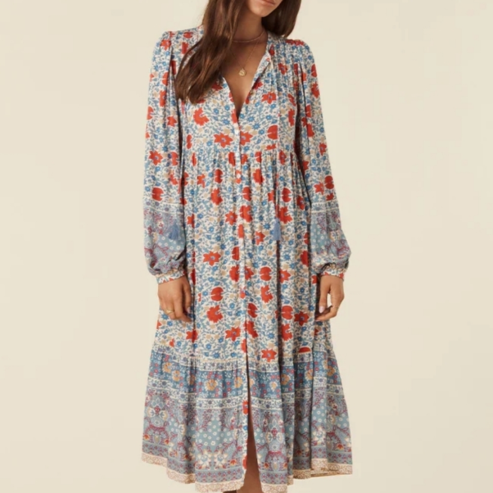 Spell Village Button Down Midi Dress In Sky - Picture 15 of 16